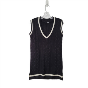 H&M Black and White V-Neck Cable Knit Preppy Academia Vest